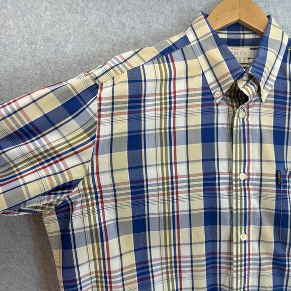 Beretta Mens Collared‎ Button-Up Shirt Plaid Long Sleeve Blue Cream Size US XL - Picture 8 of 12